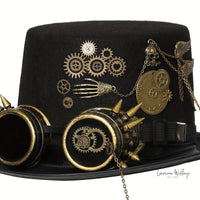 Steampunk Top Hat with Goggles - Victorian Costume Accessory Hat Luxurious Weddings
