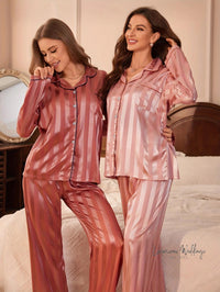 Striped Satin Pajama Set - 2 Sets, Elegant #TeamBride Design Sleepwear Luxurious Weddings