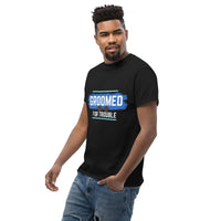 GROOMED FOR TROUBLE Bacherlor Party Novelty Classic Tee Tshirts Luxurious Weddings
