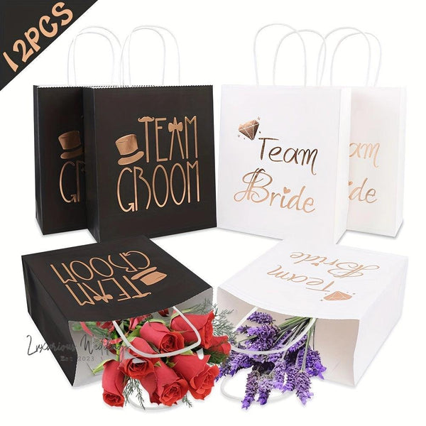 Wedding Party Gift Bags - 12pcs, Rose Gold Foiled, Bridal Shower Favors Luxurious Weddings