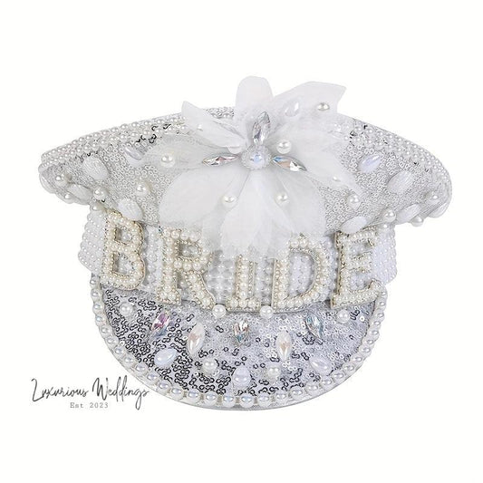 White Imitation Pearl Bridal Bachelorette Hat Hats Luxurious Weddings