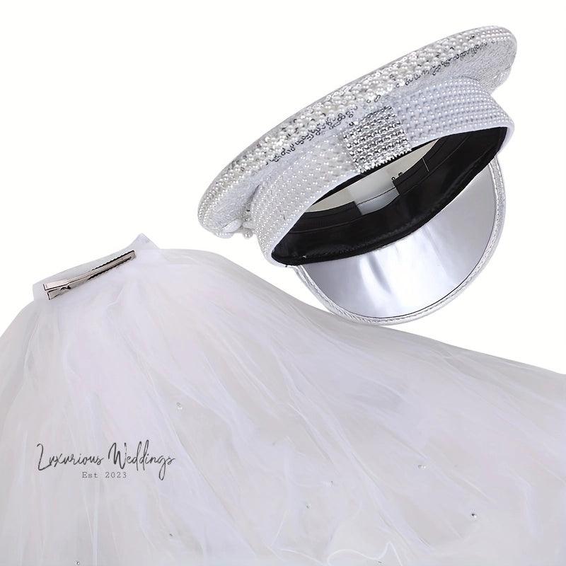 White Imitation Pearl Bridal Hat Luxurious Weddings