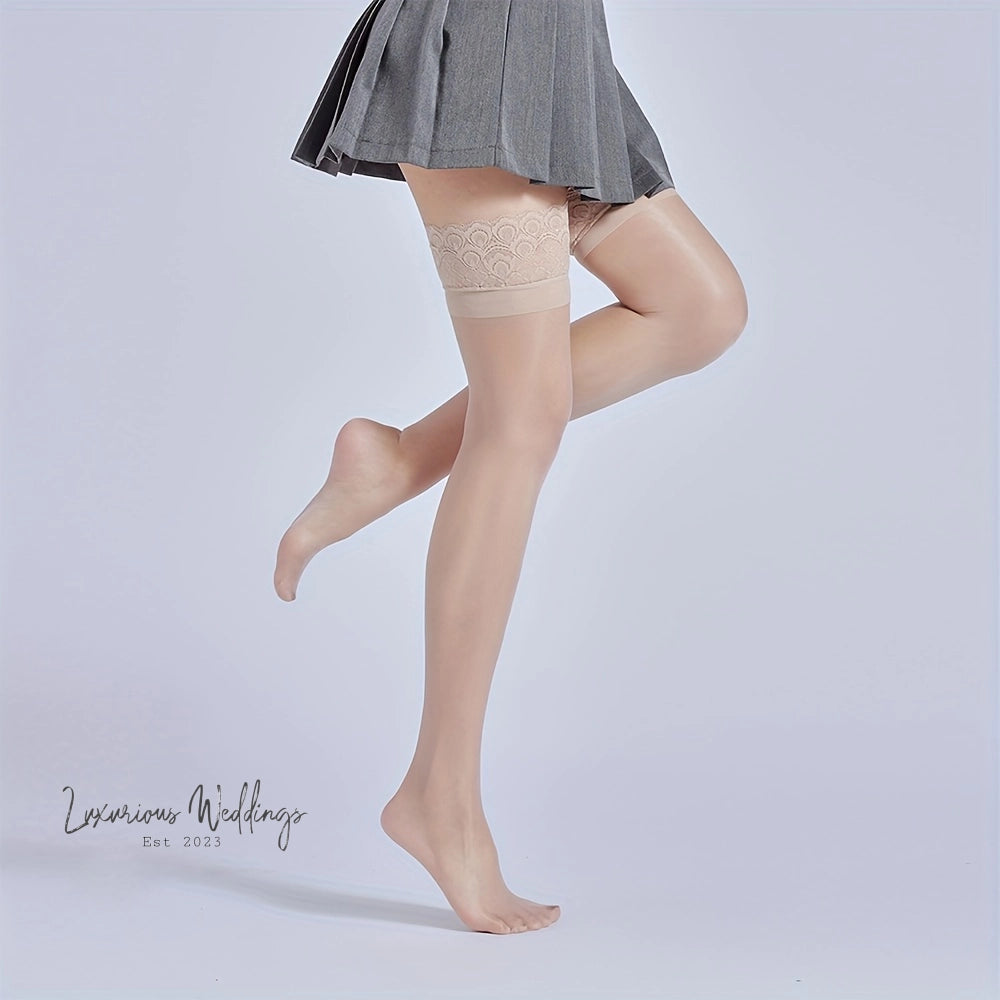 Silicone Lace Trim Thigh High Socks, Anti-slip Mesh Luxurious Weddings