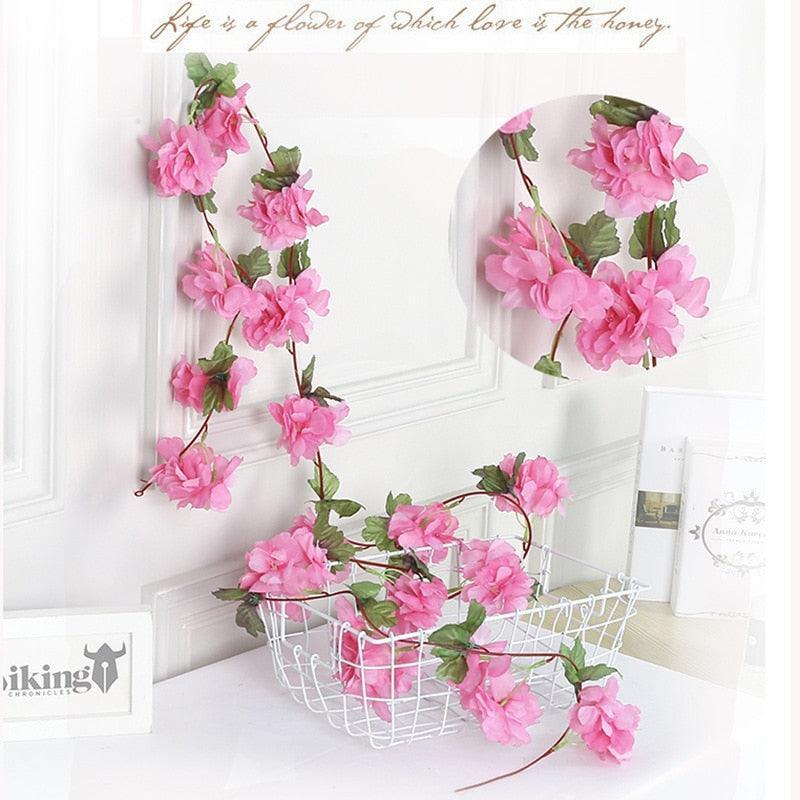 230cm Pink Cherry Blossom Silk Artificial Vine Artificial Flowers Luxurious Weddings