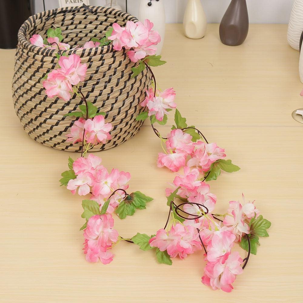 230cm Pink Cherry Blossom Silk Artificial Vine Artificial Flowers Luxurious Weddings
