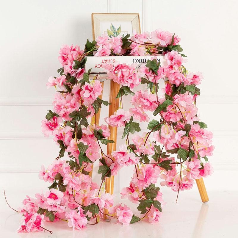 230cm Pink Cherry Blossom Silk Artificial Vine Artificial Flowers Luxurious Weddings