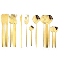 24Pcs Black Handle Golden Cutlery Set Knife Set Luxurious Weddings