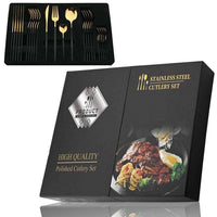 24Pcs Black Handle Golden Cutlery Set Knife Set Luxurious Weddings