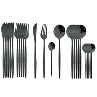 24Pcs Black Handle Golden Cutlery Set Knife Set Luxurious Weddings