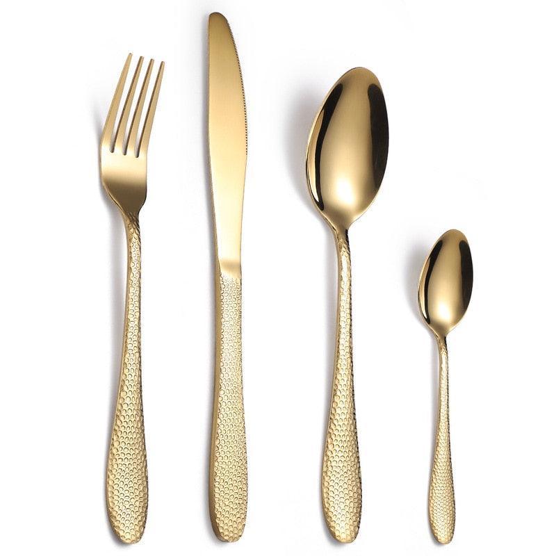 24Pcs/set Luxury Gold Stainless Steel Cutlery Set - Luxurious Weddings