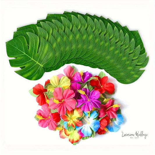 60Pcs Tropical Theme Decorations Fake Leaves Luxurious Weddings