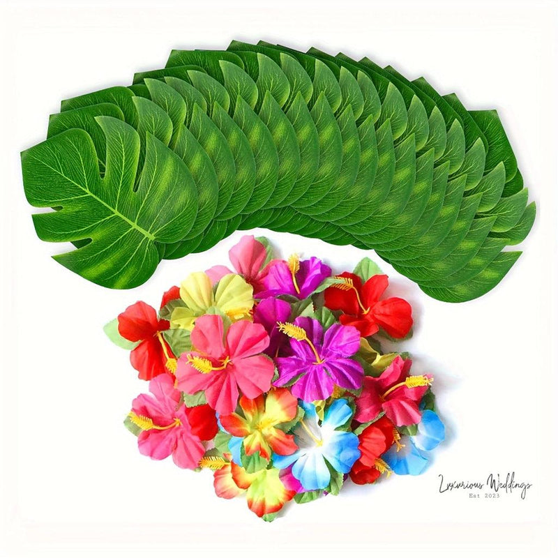 60Pcs Tropical Theme Decorations Fake Leaves Luxurious Weddings