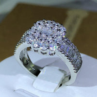 925 Silver High Quality Square White Zircon Ring Jewelry Luxurious Weddings
