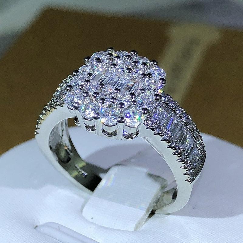 925 Silver High Quality Square White Zircon Ring Jewelry Luxurious Weddings