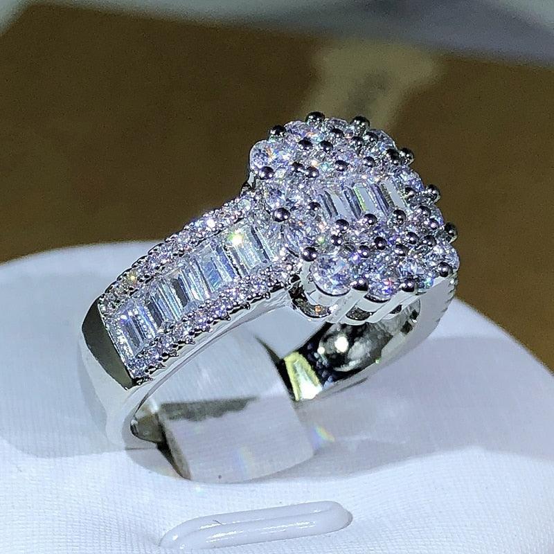 925 Silver High Quality Square White Zircon Ring Jewelry Luxurious Weddings
