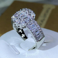 925 Silver High Quality Square White Zircon Ring Jewelry Luxurious Weddings