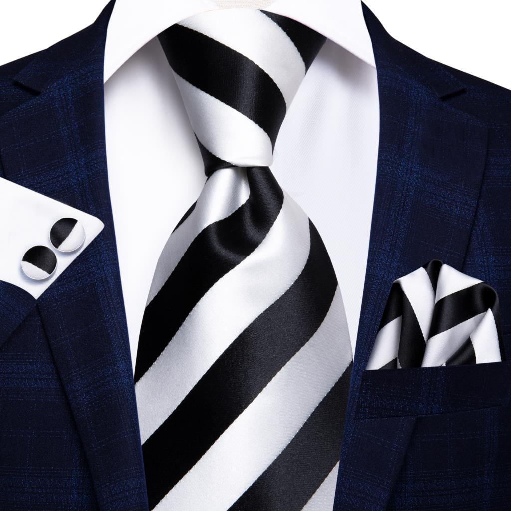 Black Red Striped Silk Wedding Tie For Men Handky Cufflink Gift Men Necktie Fashion Business Party Dropshiping Hi-Tie Designer - Luxurious Weddings
