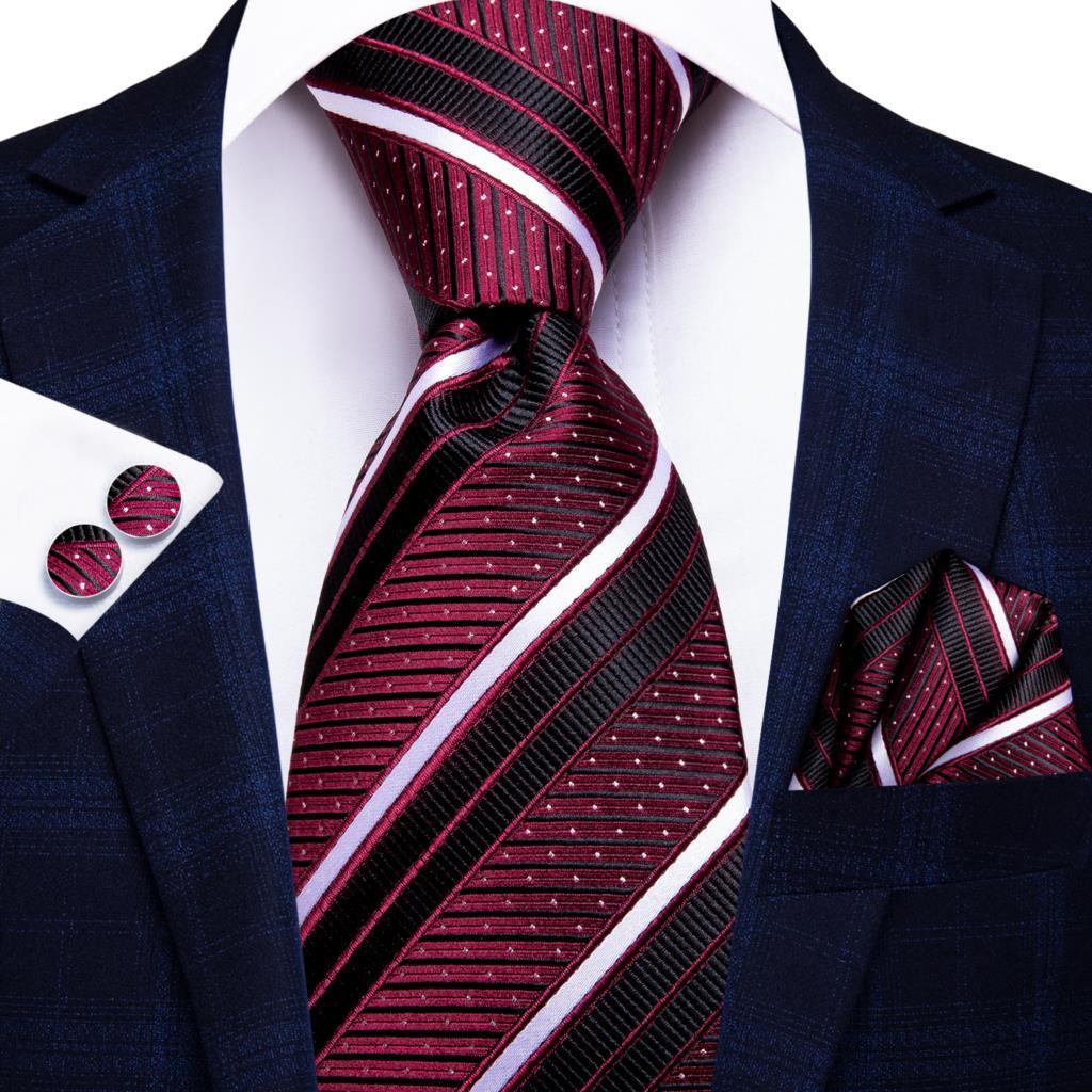 Black Red Striped Silk Wedding Tie For Men Handky Cufflink Gift Men Necktie Fashion Business Party Dropshiping Hi-Tie Designer - Luxurious Weddings