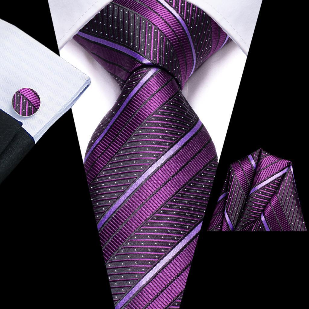 Black Red Striped Silk Wedding Tie For Men Handky Cufflink Gift Men Necktie Fashion Business Party Dropshiping Hi-Tie Designer - Luxurious Weddings
