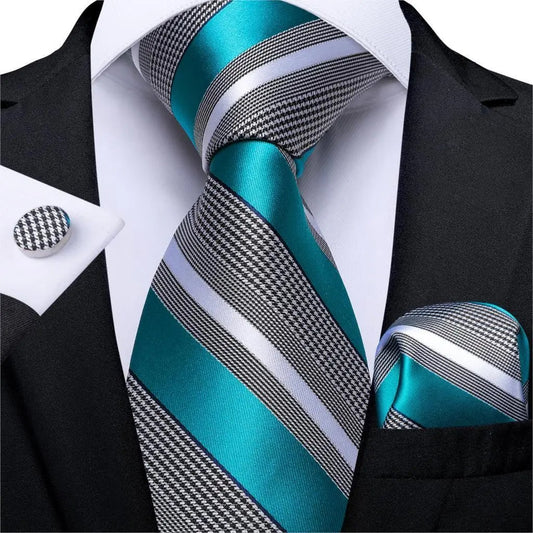 Designer Silk Necktie Hanky & Cufflink Set Groomsmen Accessories Luxurious Weddings