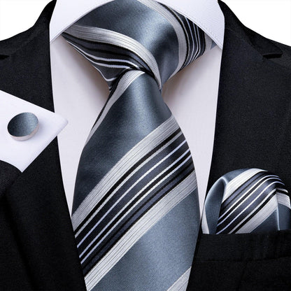 Designer Silk Necktie Hanky & Cufflink Set Groomsmen Accessories Luxurious Weddings