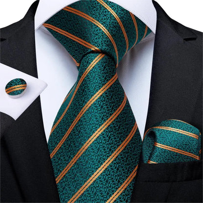 Designer Silk Necktie Hanky & Cufflink Set Groomsmen Accessories Luxurious Weddings