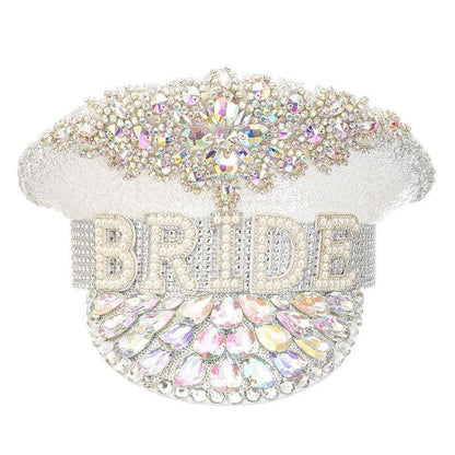 Sequined Beaded White Luxury Rhinestone Bridal Hat Pearl Beaded Hat Luxurious Weddings