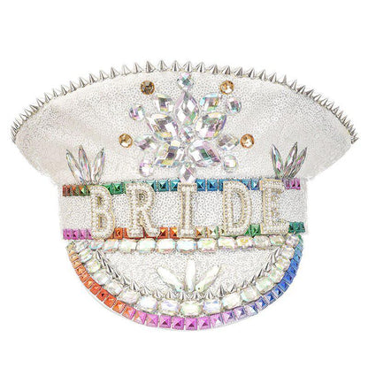 Sequined Beaded White Luxury Rhinestone Bridal Hat Pearl Beaded Hat Luxurious Weddings