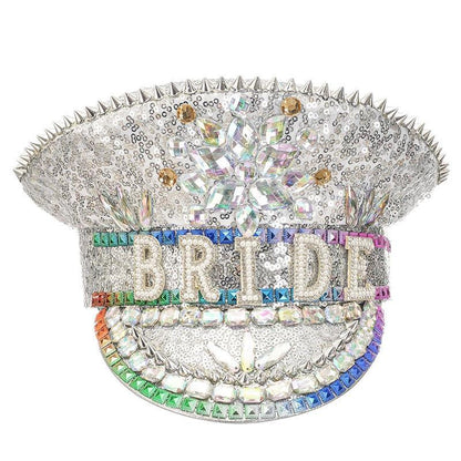 Sequined Beaded White Luxury Rhinestone Bridal Hat Pearl Beaded Hat Luxurious Weddings