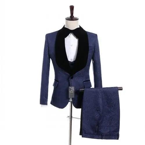 Men’s Suits Gold and Navy Blue Pattern Groom Tuxedos Mens Suits Luxurious Weddings