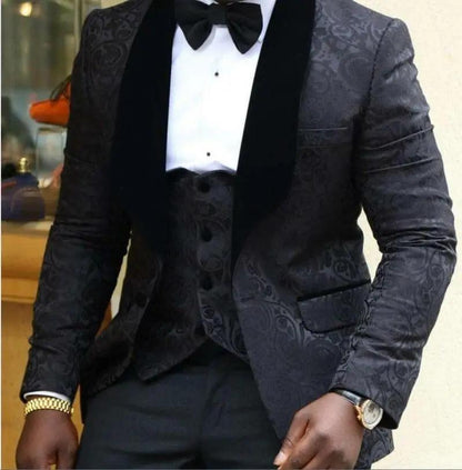 Men’s Suits Gold and Navy Blue Pattern Groom Tuxedos Mens Suits Luxurious Weddings