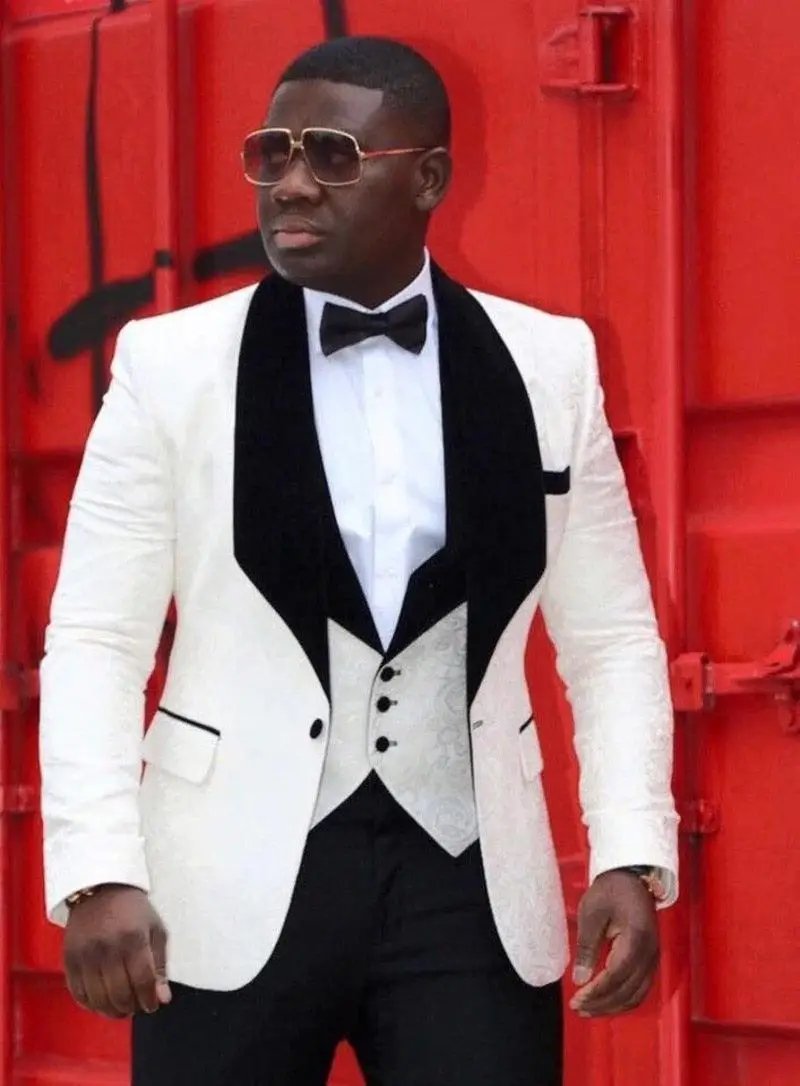 Men’s Suits Gold and Navy Blue Pattern Groom Tuxedos Mens Suits Luxurious Weddings