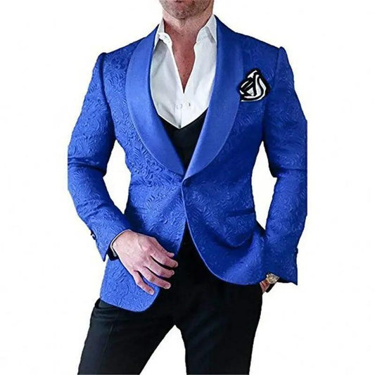 Men’s Suits Gold and Navy Blue Pattern Groom Tuxedos Mens Suits Luxurious Weddings