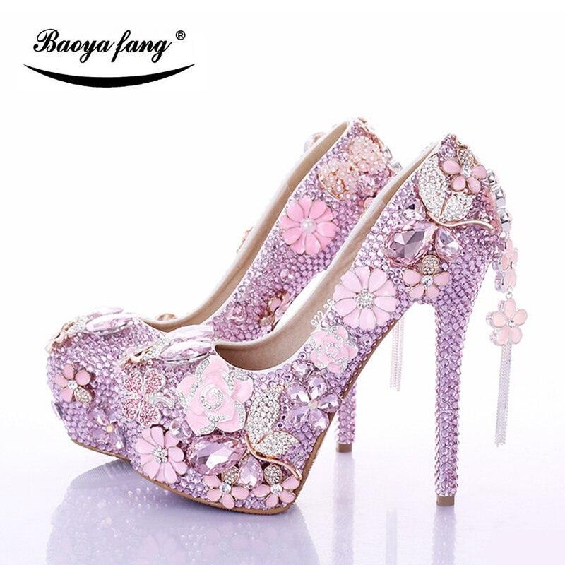 Pink crystal Womens wedding shoes bling shoes Luxurious Weddings