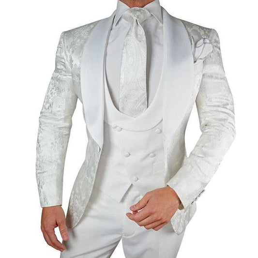 White Floral Wedding Tuxedo 3pc Mens Suits Luxurious Weddings