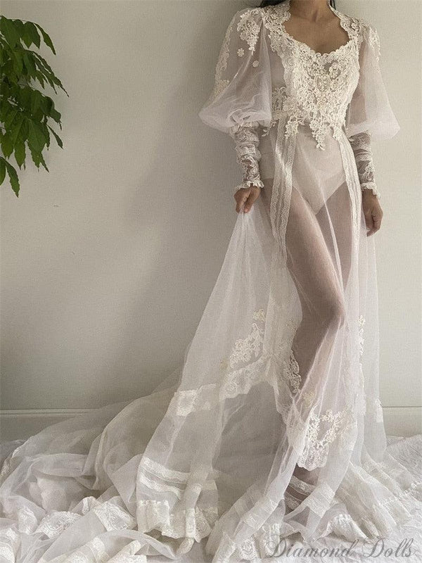 White Lace Wedding Custom Made Robe/Gown - Luxurious Weddings